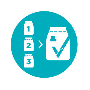 Aus drei Beuteln wird einer