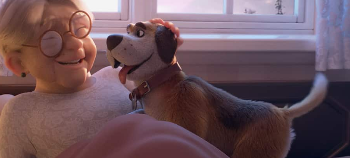 Eine Frau ist glücklich, einen Hund zu sehen